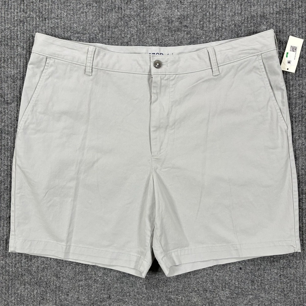 IZOD Saltwater Mens Chino Shorts Size 40x7 Gray Stretch Flat Front‎ Mid Rise